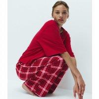 M&S Pure Cotton Printed Drop Shoulder Pyjama Set Red Mix