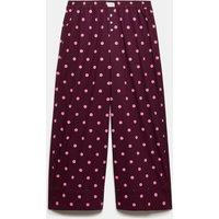 M&S Poplin Striped Wide Leg Pyjama Bottoms Burgundy Mix