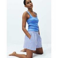 M&S Pure Cotton Seersucker Gingham Pyjama Shorts Blue Mix
