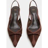 M&S Lace Bow Kitten Heel Pointed Toe Slingback Brown