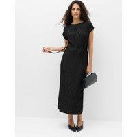 M&S Plisse Tie Waist Midi Column Dress Black