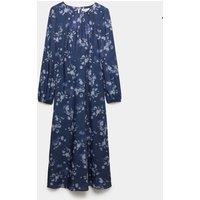 M&S Floral Round Neck Midi Tea Dress Blue Mix