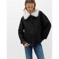 M&S Faux Fur Trim Short Coat Black Mix
