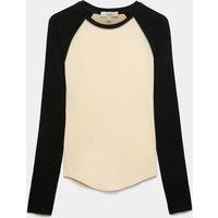 M&S Long Sleeve Mesh Raglan Slim T-Shirt Ivory Mix