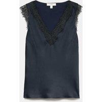 M&S Satin V Neck Lace Insert Tie Detail Cami Top Navy Mix