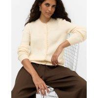 M&S Lace Detail Crew Neck Cardigan Ivory Mix