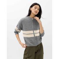 M&S Striped Relaxed Knitted Jacket Grey Mix