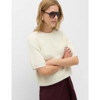 M&S Ribbed Crew Neck Relaxed Knitted Top Ivory