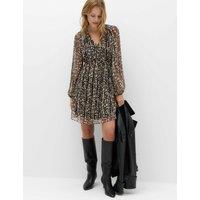M&S Chiffon Printed V-Neck Mini Waisted Dress Black Mix