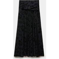 M&S Devore Floral Ruched Midi A Line Skirt Black