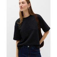M&S Cotton Blend Textured Crew Neck T-Shirt Black