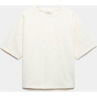 M&S Cotton Blend Textured Crew Neck T-Shirt Cream