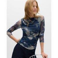 M&S Mesh Floral Top Blue Mix