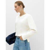 M&S Cotton Rich V Neck Relaxed Sweatshirt Ivory