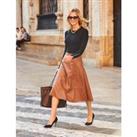 Faux Leather A-Line Midi Skirt