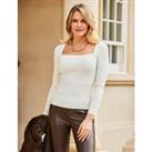 Ribbed Square Neck Fitted Jumper