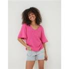 Cotton Rich V-Neck Knitted Top with Linen