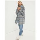 Wool Blend Checked Funnel Neck Coat