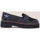 Buy Leather Patent Slip On Block Heel Loafers