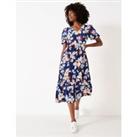Floral V-Neck Puff Sleeve Midi Tiered Dress