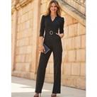 Belted Wide Leg Tailored Jumpsuit