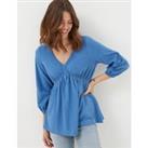 Pure Cotton Textured V-Neck Top