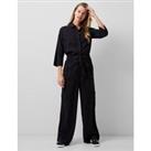 Pure lyocell Belted Collared Jumpsuit