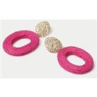 Pink Raffia Circle Drop Earrings