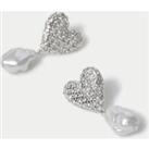 Pearl Diamante Heart Drop Earrings