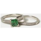 Platinum 2 Pack Emerald Cubic Zirconia Rings