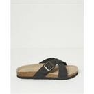 Leather Buckle Crossover Footbed Sliders
