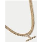 Gold Tone Snake T-bar Multirow Necklace