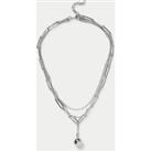 Silver Tone Ball Chain Multi Row Necklace