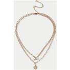 Gold Tone Heart T-bar Multi Row Necklace