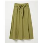 Cotton Blend Midi A-Line Skirt