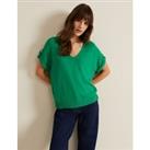 Button Tab Knitted T-Shirt with Linen