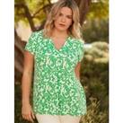 Jersey Printed V-Neck Pleat Front Top