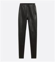 Tall Black Leather-Look Zip Leggings New Look