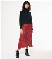 Women's Red Leopard Print Wrap Midi Skirt New Look