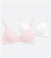 Girls' 2 Pack Pale Pink and White T-Shirt Bras New Look
