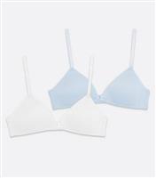 Girls 2 Pack Pale Blue and White Non Wired Bras New Look