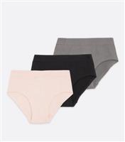 Girls' 3 Pack Black Pink and Grey Ribbed Seamless Briefs New Look