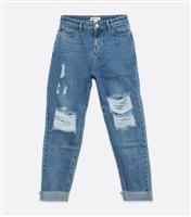 Women's Blue Ripped Mom Jeans Urban Bliss New Look