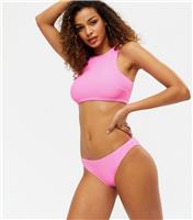 Women's Pink Textured Hipster Bikini Bottoms New Look