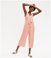 Women's Orange Daisy Drawstring V Neck Crop Jumpsuit New Look