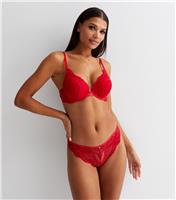 Women's Red Scallop Lace Thong New Look