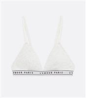 Women's Pale Grey Paris Elastic Logo Triangle Bralette New Look
