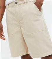 Men's Stone Twill Relaxed Fit Worker Shorts New Look