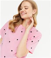 Women's Mid Pink Heart Embroidered Boxy T-Shirt New Look