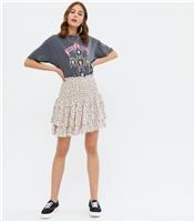 Women's White Ditsy Floral Shirred Tiered Mini Skirt New Look